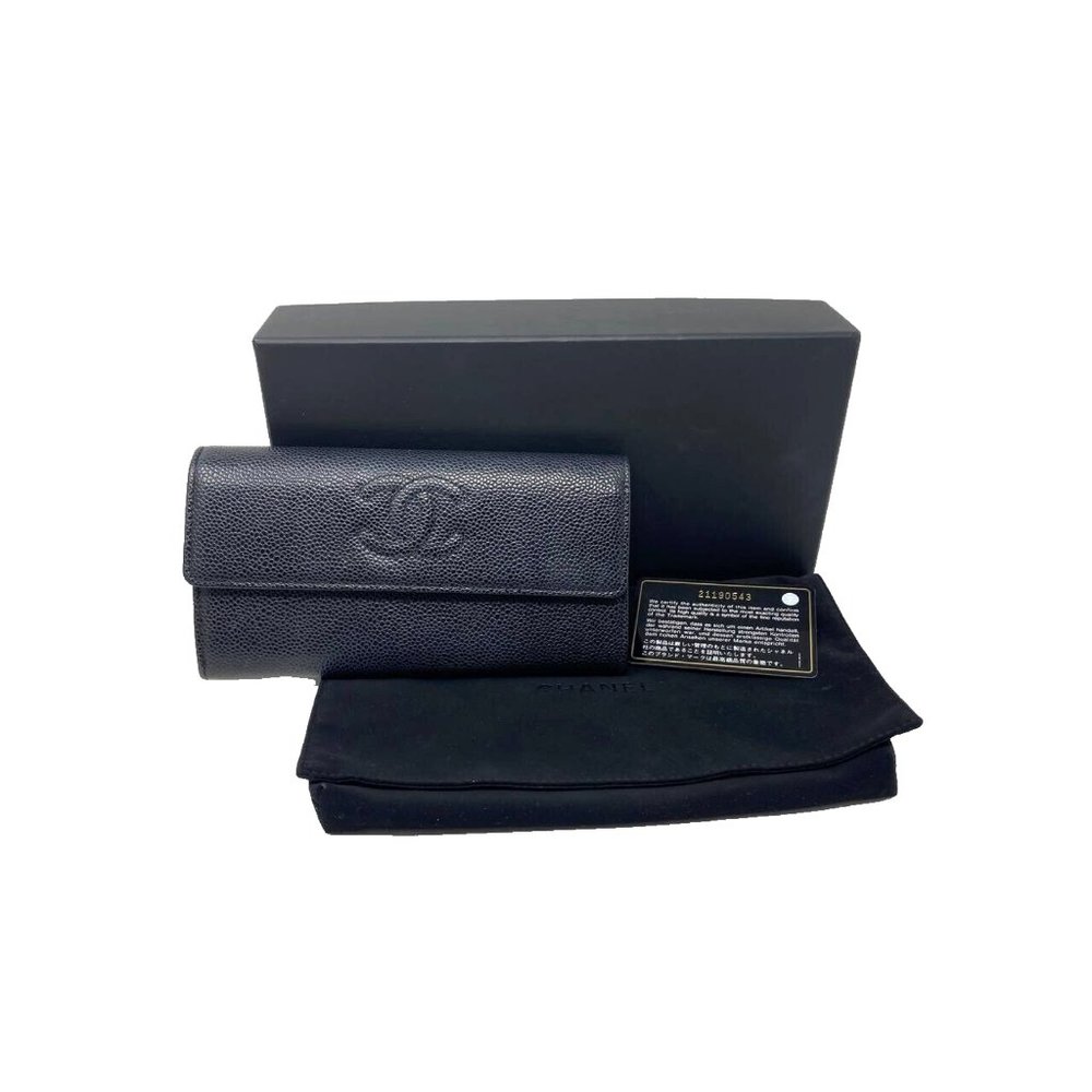 Chanel Coco Single Flap Caviar Long Wallet With Box Serial Card CC-W1214P-A0002